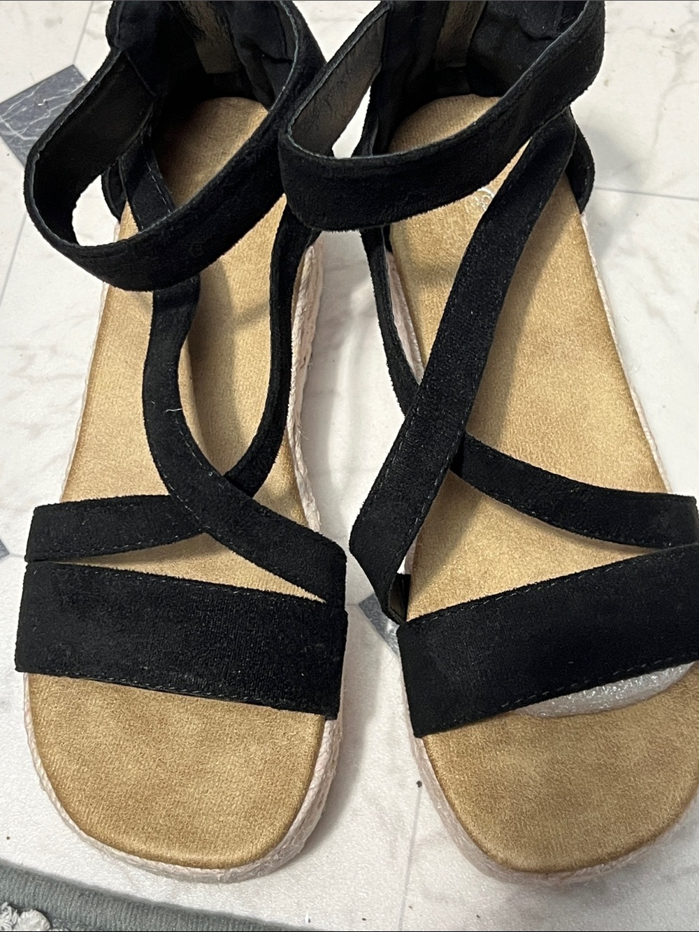 Women's Black Suede Wrap-Strap Sandals